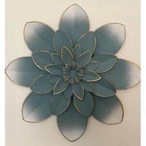 New Blue Metal Flower Wall Art Decor, 9.5“ Rustic Modern Floral Sculpture